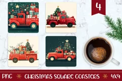 Christmas Truck Square Coaster Design, Red Truck Sublimation Product Image 1