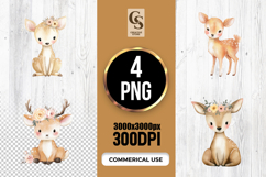 Cute Watercolor Baby Deer Fawn Clipart Sublimation PNG Product Image 1