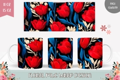 Red Tulips Mug Wrap, Colorful Mug, Flowers Sublimation Product Image 1