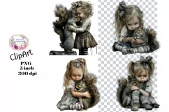 Girl, Squirrel, Grungy, PNG, Clipart, Ephemera Product Image 1