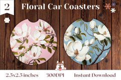 Flowers Car Coasters Designs, Magnolia Sublimation PNG Product Image 1