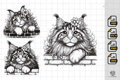 Elegant Floral Cat on Brick Wall Product Image 1