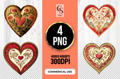 Red Gold Floral Heart Clipart Sublimation PNG Product Image 1