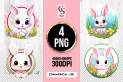 Cute Bunny Flower Scene Clipart Sublimation PNG Product Image 1