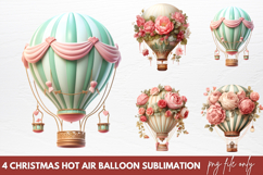 Christmas Hot Air Balloon Sublimation PNG Product Image 1