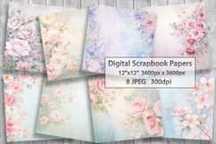 Flowers Backgrounds. Watercolor Floral Scrapbooking Papers Product Image 1