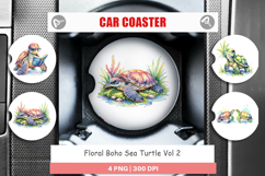 Floral Boho Sea Turtle Car Coaster Product Image 1