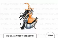 Watercolor Halloween Witch Clipart Png Product Image 1
