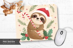 Festive Sloth Holding Big Candy Cane Mouse Pad Sublimation Product Image 1