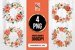 Peach Floral Wreath Clipart Sublimation PNG Product Image 1