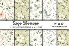 Sage Blossom Watercolor Digital Papers JPG Product Image 1