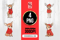 Cute Baby Deer in Red Outfit Clipart Sublimation PNG Product Image 1