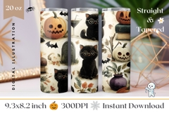 Black Cat Tumbler Design, Cartoon Halloween Bats Tumbler Product Image 1