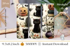 Black Cat Tumbler Design, Cartoon Halloween Bats Tumbler Product Image 1