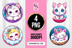 Cute Kawaii Cat Dessert Clipart Sublimation PNG Product Image 1