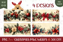 Vintage Christmas Mug Wrap, Christmas Ribbon Mug Sublimation Product Image 1