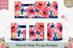 Watercolor Flowers Mug Wrap Design, Floral Mug Template Product Image 1