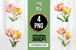 Watercolor Double Tulip Flower Clipart Sublimation PNG Product Image 1