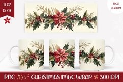 Floral Christmas Mug Wrap, Watercolor Poinsettia Mug Design Product Image 1