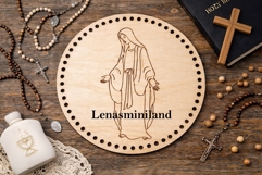 Basket base round with virgin Mary engraving laser cut file Product Image 1
