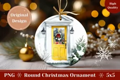 Watercolor Christmas Yellow Door Ornament, Winter Print Product Image 1