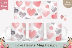 Pink Love Mug Wrap Design, Cartoon Hearts Mug Sublimation Product Image 1