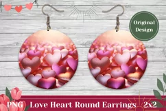 3D Love Round Earring PNG, 3D Hearts Earrings Sublimation Product Image 1