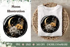 Floral Moon Illustration PNG, Boho Flowers PNG, Moon PNG Product Image 1