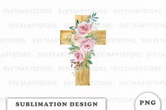 Watercolor Floral cross sublimation Png Product Image 1