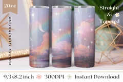 Moon Tumbler Design, Glitter Rainbow Tumbler, Stars PNG Product Image 1