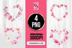 Watercolor Heart Wreath with Pink Flowers Clipart PNG Product Image 1