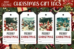 Cozy Winter Village Gift Tag, Cartoon Christmas Gift Tag PNG Product Image 1
