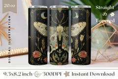 Vintage Moth Tumbler Wrap Design, Mystical Tumbler Design Product Image 1