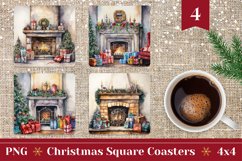 Christmas Square Coaster Designs, Christmas Fireplace PNG Product Image 1