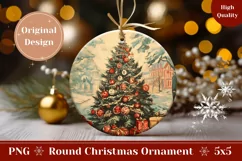 Watercolor Christmas Ornament, Winter Round Ornament PNG Product Image 1