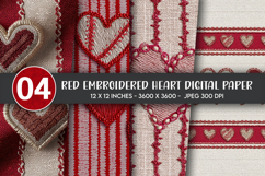 Red Embroidered Heart Digital Paper Product Image 1