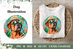 Summer Boxer Dog Illustration, Cartoon Boxer Dog PNG Product Image 1