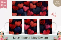 Embroidery Love Hearts Mug Design, Red Love Mug PNG Product Image 1