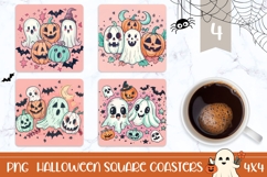 Doodle Halloween Pumpkins Square Coasters, Ghost Coasters Product Image 1