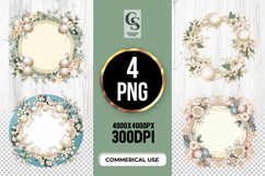 Pearl Floral Frame Clipart Sublimation PNG Product Image 1