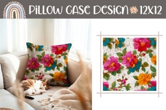 White Pillow Case Print, Vintage Flowers Pillow Template Product Image 1
