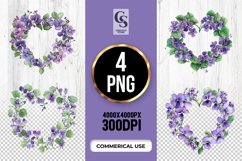 Violet Floral Heart Wreath Clipart Sublimation PNG Product Image 1