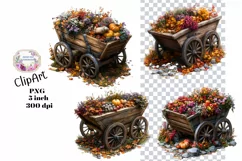 Fall, Autumn, Flowers, Cart, Ephemera, PNG, Clipart Product Image 1