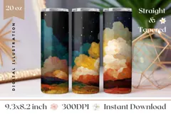 Art Tumbler Wrap, Clouds Tumbler Sublimation, Night PNG Product Image 1