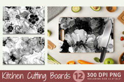 Black &amp; White Alcohol Ink Floral Cutting Boards sublimation Product Image 1