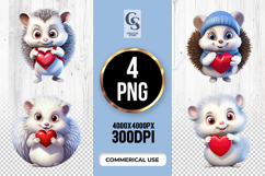 Cute Hedgehog Holding Heart Clipart Sublimation PNG Product Image 1
