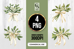 Greenery Ribbon Watercolor Floral Clipart Sublimation PNG Product Image 1
