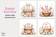 Easter bunnies digital paper, background clipart Product Image 1