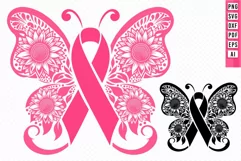 Pink Breast Cancer Ribbon With Sunflower in Butterfly Wing Product Image 2