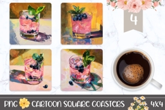 Cartoon Cocktail Square Coasters, Art Square Coaster Designs Product Image 1